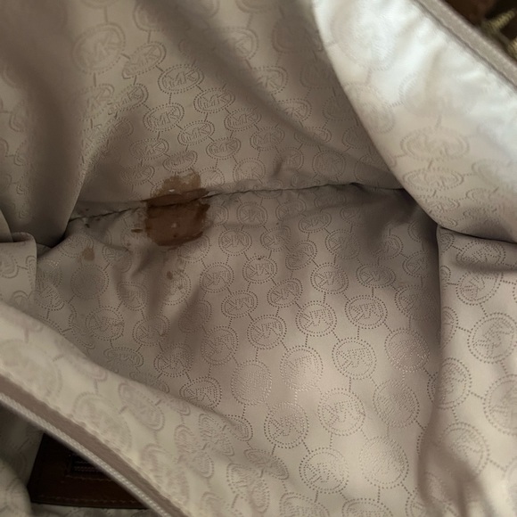 Jet Set Iconic Brown/Tan MK Logo Large Canvas Tote Shoulder Bag Purse - Picture 4 of 6